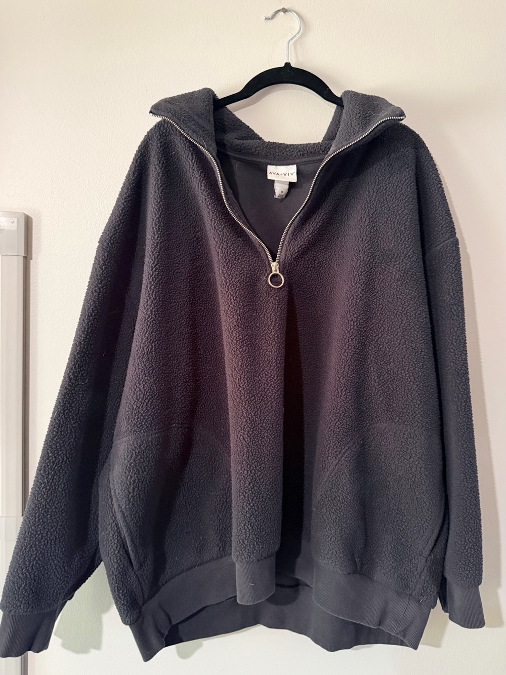 Ava & Viv Charcoal Zip-Neck Sherpa Pullover